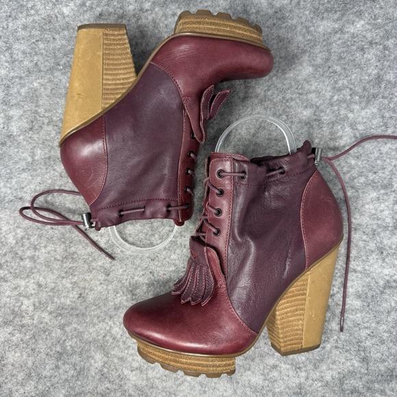 Tsubo Timo Weiland Heeled Stacked‎ Leather Boots Womens Size 5.5 Loafer Red Moc - Picture 6 of 9